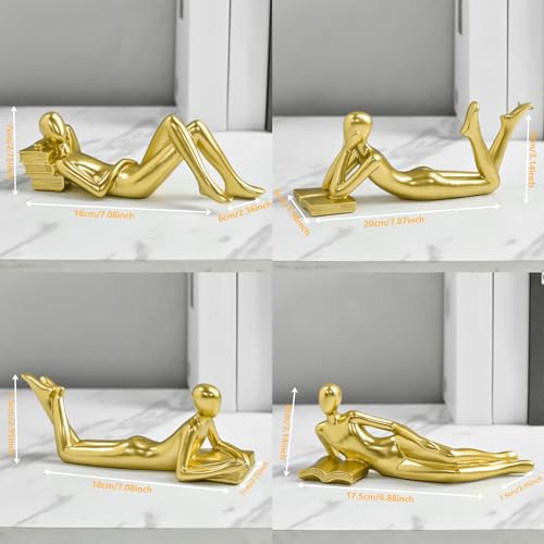 Gold Thinker Statue Reading a Book - Resin Modern Abstract Figurine Home Office Desk Decor, Unique Gift for Book Lovers (Style A) - color: Thinker-gold-a