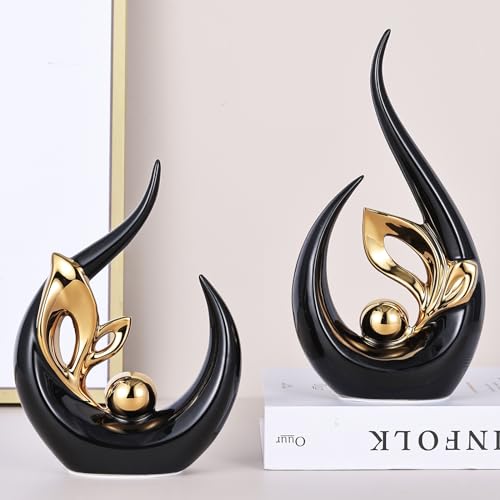 9.4" H Black Gold Abstract Sculptures Home Decor, Ceramic Art Statue Cool Stuff to Put on Shelves&tv Stand Decor, Gold Accent Entertainment Center, for Fireplace Coffee Table Dining Table Decorate - color: Black Gold, size: 9.4in/H