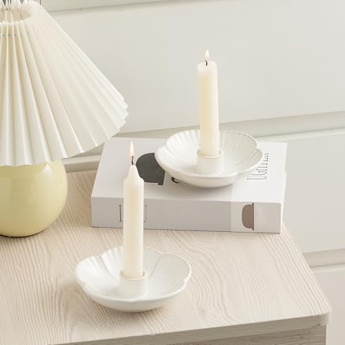 Ceramic Candlestick Holder， Candle Holder for Taper Candles,Incense, Santo Palo, Halloween Christmas Wedding Parties, Dining Room Home Decoration Display - White - color: White