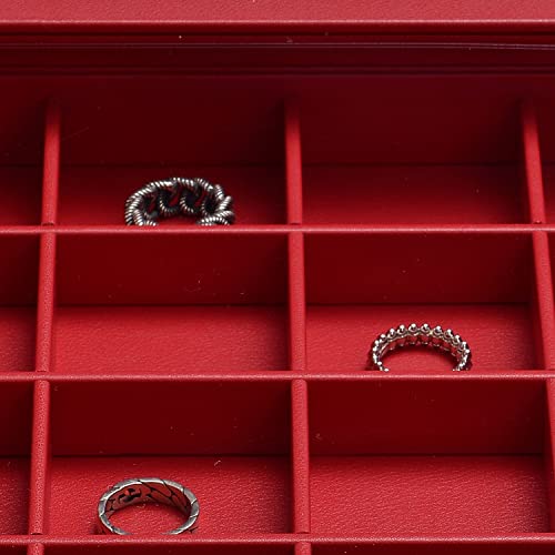 Oirlv Luxury Leather 24 Grid Jewelry Tray with Transparent Lid Earrings Rings Organizer Box Stackable Jewelry Box Drawer Inserts Women Gift - color: Red, size: 24 Grid