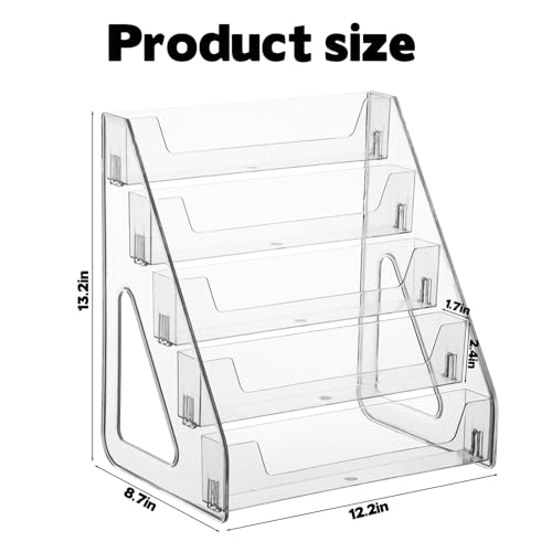 5 Tier Brochure Holder 12x13” Clear Acrylic Literature Display Stand Holds 3 Brochures in One Row Pamphlet Holder Display Stand for Booklets Flyers Table Signs Office Exhibition Store Home, 1 Pack