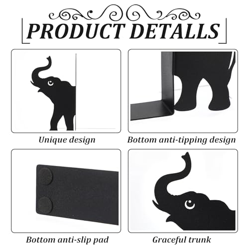 Geelin Elephant Metal Bookends Set of 2 Styles Book Ends for Shelves Bookshelf Home Office Desk Bookshelf Decor Gift for Elephant Lovers and Reading Enthusiasts - style: Elephant