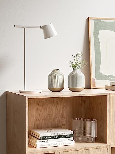Boho Farmhouse Small Ceramic Vase for Pampas Grass & Flowers - 5.3 Inch Rustic White Vase, Centerpiece for Eucalyptus, Tiny Stems & Bouquets with Embossed Lines - style: Lines
