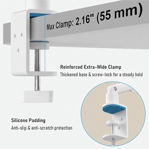 iPad Holder for Desk, Adjustable Tablet Arm iPad Desk Mount with C-Clamp, 30" Foldable Long Arm & 360° Rotation, Fits 4.7"–15.6" iPad Pro/Air/Mini, Phones & 15.6" Portable Monitors for Desk Use, White - color: White