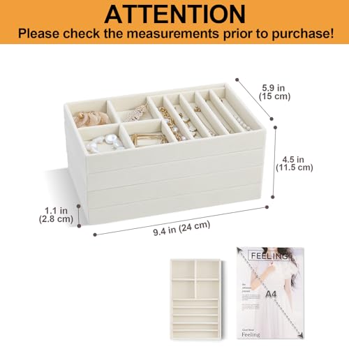 ProCase Stackable Jewelry Organizer Trays for Drawers, Jewelry Drawer Inserts Container Display Case Storage for Earring Necklace Rings Bracelet with Removable Dividers -Beige, 4 Layers - color: Beige, size: 4 Layers