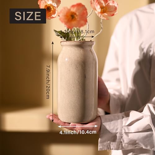 VICTOR & TERESA Rustic Green Vase for Home Decor, Ceramic Vases for Flowers, Modern Farmhouse Decorative Vases for Pampas Grass,Table Accent, Mantel, Living Room,Bookshelf, Centerpieces, 8'' - color: Green, size: Medium-8''