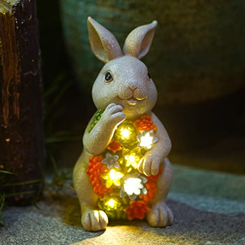 Nacome Solar Garden Outdoor Statues Bunny with Succulent and 7 LED Lights – Lawn Decor for Patio, Balcony, Yard Ornament for Mom Grandma Women - color: Light Grey Bunny