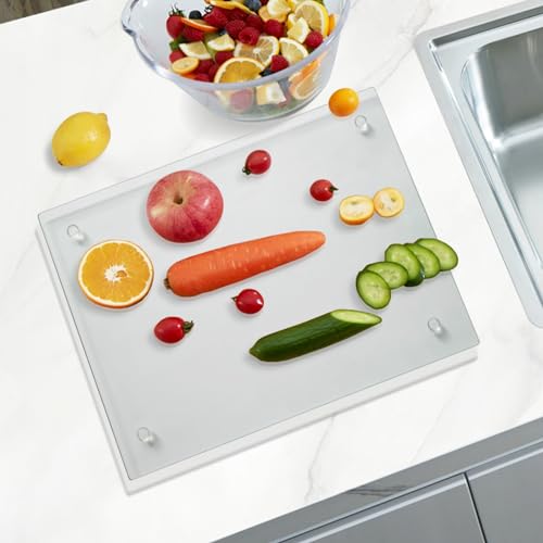 Mymonfif Tempered Glass Cutting Board for Kitchen, Clear Glass Board for Countertop, Heat Resistant, with Non-Slip Feet, 12x16" 1Pcs - color: 1Pcs Clear