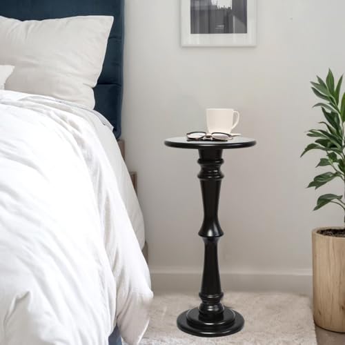 SwallowLiving Solid Wood Side Table - 12" Round Pedestal Drink Table for Small Spaces - Modern Black End Tables for Sofa Side & Narrow Nightstand - Elegant Tall Plant Stand & Accent Tables - 25" H - color: Black Hourglass