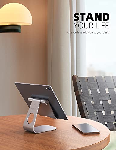 Lamicall Tablet Stand, Adjustable Tablet Holder - Desktop Stand Dock Holder for 4-13" Tablets, iPad Pro 11, 9.7, 10.5, 12.9 Air Mini, Kindle, Tab, iPhone 17 Pro Max, Switch, Office Desk Accessories - color: 1-Silver