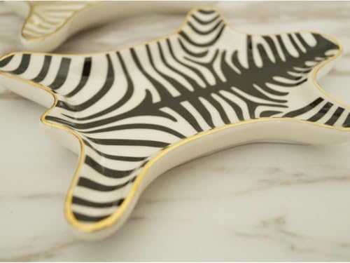 Zebra Stripe Jewelry Tray Ceramic Dishes Plate Gilded 5.9", Gold (Black) - color: Black