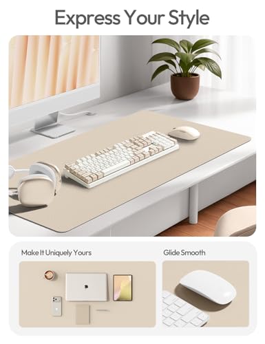 YSAGi Leather Desk Pad Protector, Office Desk Mat, Large Mouse Pad, Non-Slip PU Leather Desk Blotter, Waterproof Laptop Desk Writing Pad for Office and Home (23.6" x 13.8", Eggshell) - color: Eggshell, size: 23.6" x 13.8"
