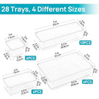 Vtopmart 28 PCS Clear Plastic Drawer Organizers Set, 4-Size Bathroom and Vanity Drawer Organizer Trays, Acrylic Storage Bins for Toiletries, Makeup, Cosmetic, Kitchen Utensils, Tool, Gadgets - style: 28 PCS