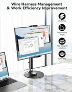 Portable Monitor Stand Large Clamp - Heavy Duty Aluminum Body support up to 4.4LBS 16" 17.3" 18.5 inch 360° Rotating Base Swivel Foldable Desk Stand for iPad Holder Tablet Mount for Kitchen/Travel - size: Up to 18.4''