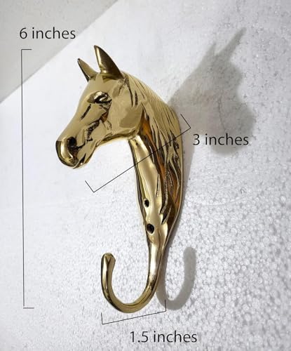 Brass Horse Head Wall Hooks – Set of 6 Sculptural Coat Hooks for Home, Office & Restaurant Decor