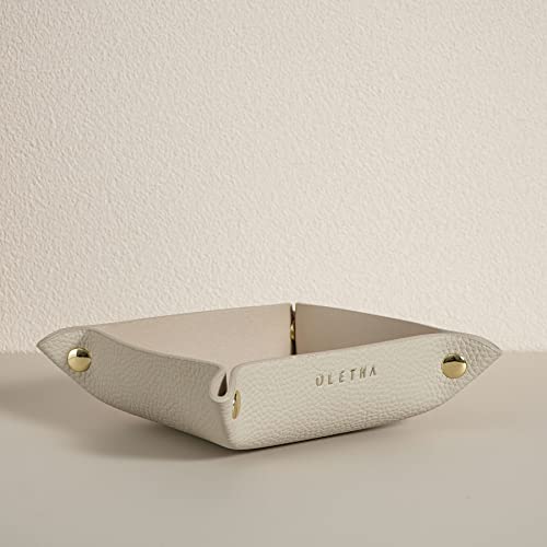 OLETHA Small Foldable Valet Tray, Travel Essentials for Women, Portable Catchall Organizer for Jewelry & Keys, for Hotel Nightstands, Home Office & Desk, Aesthetic Faux Leather, Light Taupe - color: Light Taupe