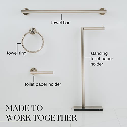 MARMOLUX ACC Free Standing Brushed Nickel Toilet Paper Holder Stand - 4 Jumbo Roll Bathroom Hardware - Standing Toilet Paper Holder - Stainless Steel Toilet Paper Stand - Brushed Steel/Black Marble - color: Steel Brushed/Black Marble
