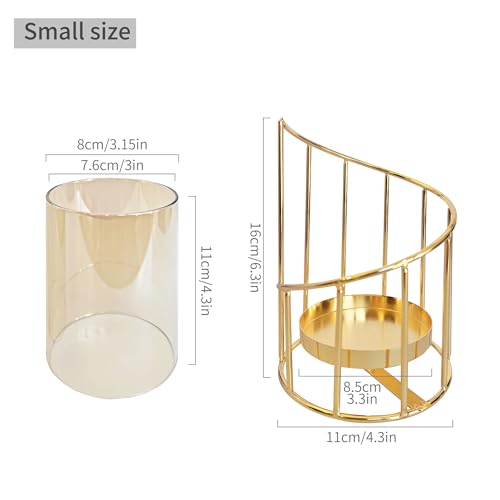 Gold Hurricane Candle Holder, Gold Glass Pillar Candle Holders with Clear Glass Sleeve - Elegant Centerpiece for Weddings, Dinners, Party Decor - color: Gold-15.5cm