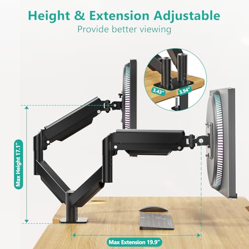 WALI Dual Monitor Mount for 13-27 inch Screens, Dual Monitor Arms for 2 Monitors Holds 19.8 lbs, Adjustable Dual Monitor Stand for Desk, VESA Mount 75x75/100x100mm (GSMP002), Black - size: 13"-27", style: Dual Arms