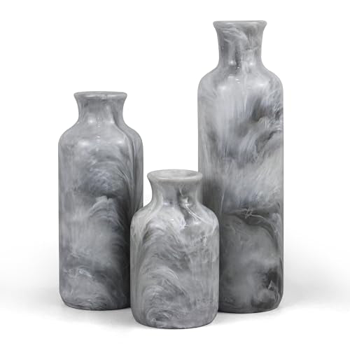 YMXYJM Resin 3 Piece Vase Set, Farmhouse Decor, Home Decorative Vase, Vases for Your Kitchen, Bedroom, Office, Living Room, Bathroom, & Shelf Centerpiece Table Decorations, Grey - color: Gray