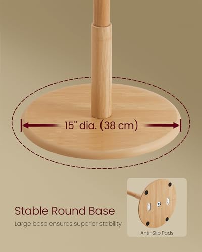 VASAGLE Solid Wood Coat Rack, Free Standing Hall Coat Tree with 7 Hooks, 3 Height Options, for Coats, Hats, Bags, Purses, for Entryway, Hallway, Rubberwood Hooks and Pole, Natural Beige URCR007N01 - color: Natural Beige, style: Round Base + Spherical Hook