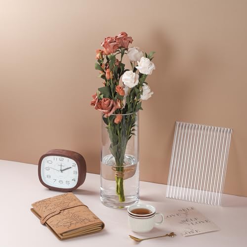 4" Wide 10" High Large Hand Blown Sturdy Clear Cylinder Glass Vase, Centerpiece Flower Vase for Rose, Tulip, Boquets, Hurricane Candle Holder (1, 4"x10") - size: 4"x10"