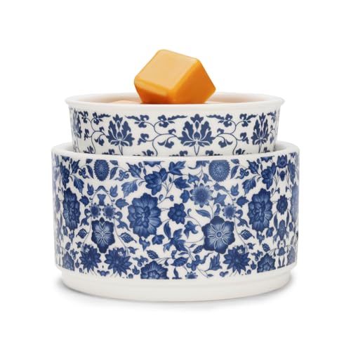 NAFANG Blue & White Porcelain Pattern Wax Melt Warmer,Ceramic 3-in-1 Electric Candle Wax Warmer for Scented Wax Melter Oil Burner for Home Office Bedroom Gift & Decor (with KD Iron Shelf)