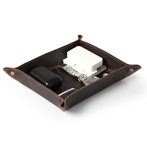 Londo Genuine Leather Tray Organizer - Practical Lightweight Water Resistant Computer Table Desk Storage Box for Wallets, Watches, Keys, Coins, Cell Phones and Office Equipment - color: Brown