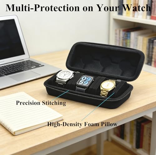 3 Slot Travel Watch Case Portable Storage Box for Men and Women Wristwatches & Smart Watches with 18CM Watches Cleaning Cloth（3 Slot） - size: 3 Slot