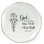 God Is Within Her Jewelry Dish Jewelry Tray, Inspirational Christian Ring Dish, Ceramic Trinket Tray for Women, Bible Verse Jewelry Holder for Rings Earrings Necklace, Christian Gifts for Women - color: God is within her, she will not fall.