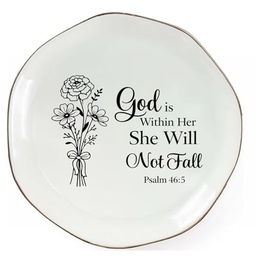 God Is Within Her Jewelry Dish Jewelry Tray, Inspirational Christian Ring Dish, Ceramic Trinket Tray for Women, Bible Verse Jewelry Holder for Rings Earrings Necklace, Christian Gifts for Women - color: God is within her, she will not fall.