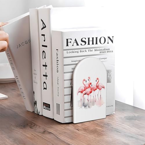 Flamingos Watercolor Painting L-Shaped Book Ends 1 Pair Wood Bookends Book End Supports for Heavy Book Shelf Holder Home Decorative - color: Flamingos Watercolor Painting