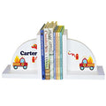My Bambino Personalized Bookends Custom White Wood Book Ends for Children's Books Gift for Boys Book Shelf (Firetruck) - color: Firetruck