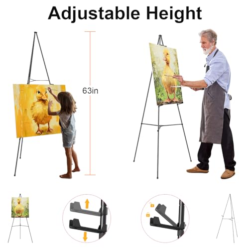 Nicpro Folding Easels for Display, 3 Pack 63 Inch Metal Floor Easel Stand Tripod Black Portable for Artist Poster Wedding with Carry Bag