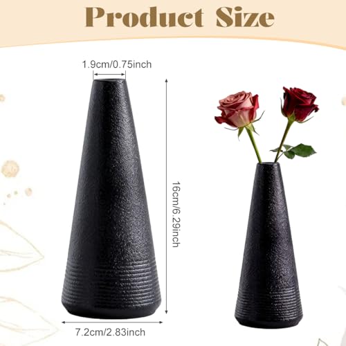 Conical Black Ceramic Bud Vase Handmade Minimalist Floral Vase for Wedding Centerpiece Home Office Desk Decor Modern Tabletop Decoration