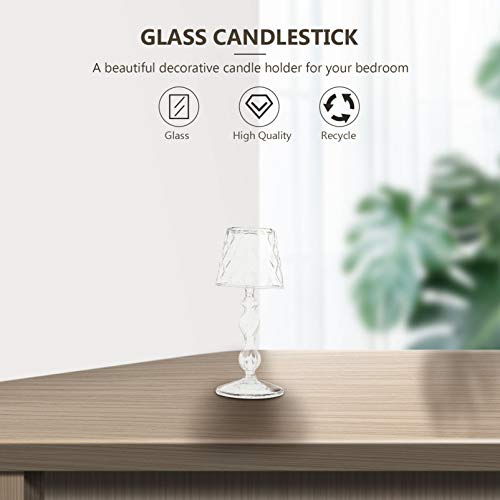 Uonlytech Glass Candlestick 7.48In Decorative Candle Holder for Home Bedroom Office Table Lighting Elegant Household Candle Stand