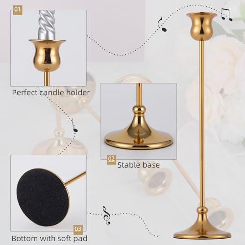 Metal Candle Holder Taper Candlestick Holders for Candle Sticks Vintage Candelabra for Halloween Thanksgiving Christmas (Gold, 1 Set (3 pcs)) - color: Gold, size: 1 Set (3 pcs)