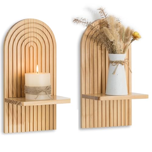 Boho Wall Decor Set of Two - Natural Modern Minimalist Mid Century Wall Candle Holder for Living Room - Wood Bohemian Decor for Bathroom Nursery Bedroom - color: Natural