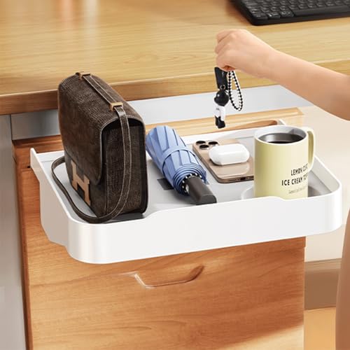 Bedside Caddy for Dorm Bed - Clip On Nightstand with Cup Holder, Floating Bed Side Table Tray Storage,College Dorm Room and Kids Room Essentials,Blending Decor and Storage （White）