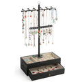 Meangood Jewelry Organizer Stand, 3-Tier Necklace Holder Jewelry Tree with Wooden Storage Drawer Box for Necklace Bracelet Earring Ring,Black - color: Dark Black