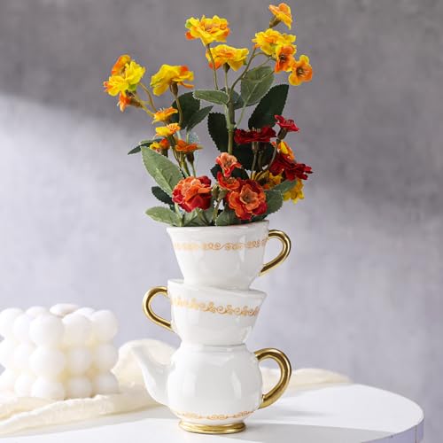 Tioncy Mini Teacup Bud Vase 5" Wonderland Tea Party Decorations Antique Vintage Kitchen Decor Whimsy Ceramic Vase Tea Party Favor for Wedding Gift Birthday Bridal Showers Home(1 Pcs) - color: Classic, size: 5 Inch