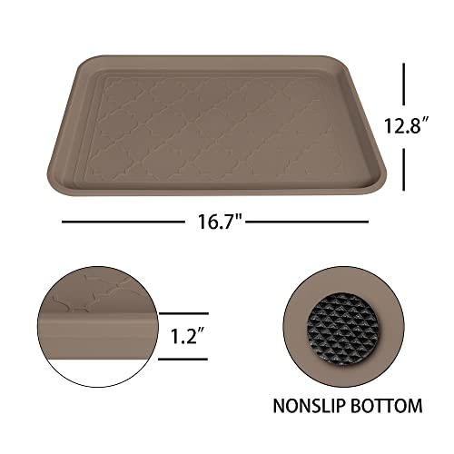 WATANIYA PET Boot Tray for Entryway Indoor, Heavy Duty Shoe Mat Tray 2 Packs, 16.7"x12.8" Waterproof Shoe Trays with Raised Edge, Outdoor Multi-Purpose Mat for Boots, Garden, Pet - color: Brown, size: (2Pack) 16.7''x 12.8''