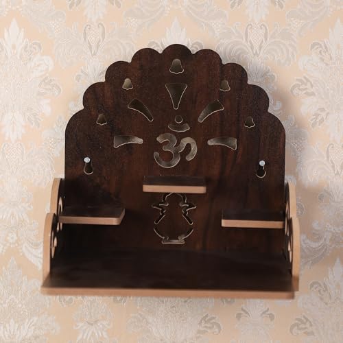 Wooden Wall Mounted Hanging Puja Temple|God Stand for Pooja Room Mandir| Devghar Stand Temple| Home Temple|Table Top Mandir |Home Wall Temple Waterproof - size: Tristand Wooden Temple