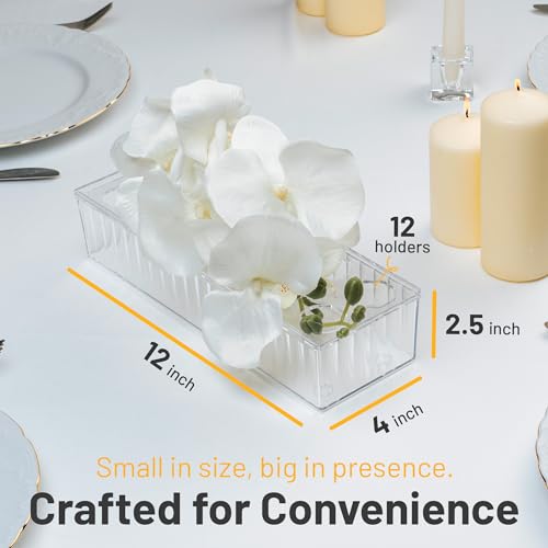 2 Pack Leak-Proof Wave Design Acrylic Long Vases for Centerpieces - 24" Clear Flower Rectangle Vase as Floral Centerpieces for Tables, Long Flower Vase with 12 Holes as Flower Arrangement Holder