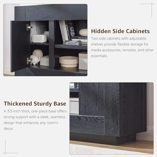 OKD Modern 70" TV Stand, Entertainment Center for TVs Up to 80", Media Console with Large Open Storage & Side Cabinets, Thick Wood Design for Living Room, Black Oak - color: Black Oak