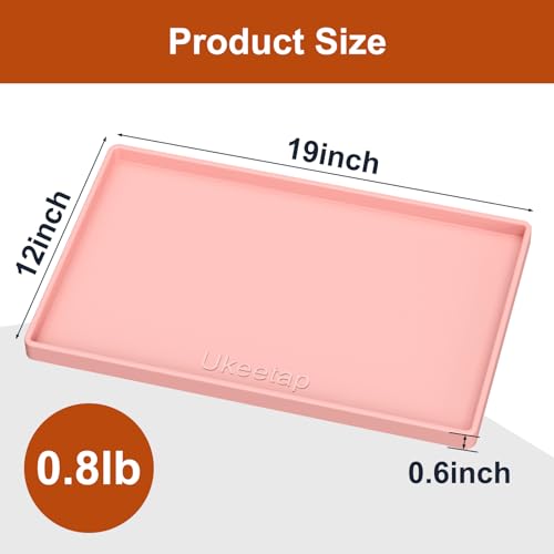 ukeetap Extra Thick Silicone Mat Waterproof with Raised Edge 19” x 12”, BPA Free Non-Slip Dog & Cat Food Mat, Feeding Mat for Food and Water Bowls, Spill Proof Mat to Protect Floors, Pink - color: Pink, size: 19" x 12"