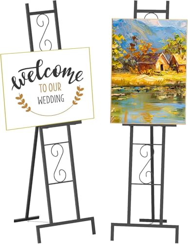 2 Pack Easel Stand for Sign, Metal Easels with Chain Support, Adjustable Free Standing Painting Rack for Display, Poster Picture, Wedding Sign,17" x 17" x 58", Black - style: 2pack-Black