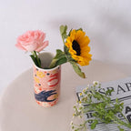 Cute Ceramic Flower Vase - Unique Abstract Art Deco Aesthetic Vase - Medium Colorful Design Features Hands Holding Sun and Moon, Ideal for Living Room and Dining Table - Thoughtful Housewarming Gift - color: "Night Asks Day" Vase