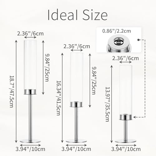 Silver Candle Holders for Candlesticks - Taper Candle Holders with Removable Glass, Tall Silver Candlestick Holders, Candle Stand Candle Sticks Long Holder for Table Centerpiece, Home, 30Pcs - color: Silver, size: 10 Sets(30 Pcs)