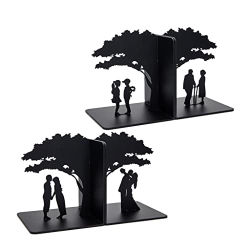 Bookends Book Ends for Shelves Hollow-Out Metal Art Bookends Decorative Book Ends Heavy Duty Home Office Book Stoppers Book Holders Desktop Decoration Organizer Decorative Bookends (Color : A) - color: A